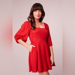 NWT S BAND OF THE FREE LINED JOSETTE RED PUFF SLEEVE MINI DRESS